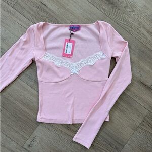 Edikted Pink Long Sleeve Top with Lace